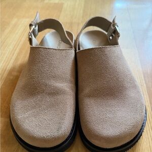 Pilcro Beige Suede Slingback Clogs